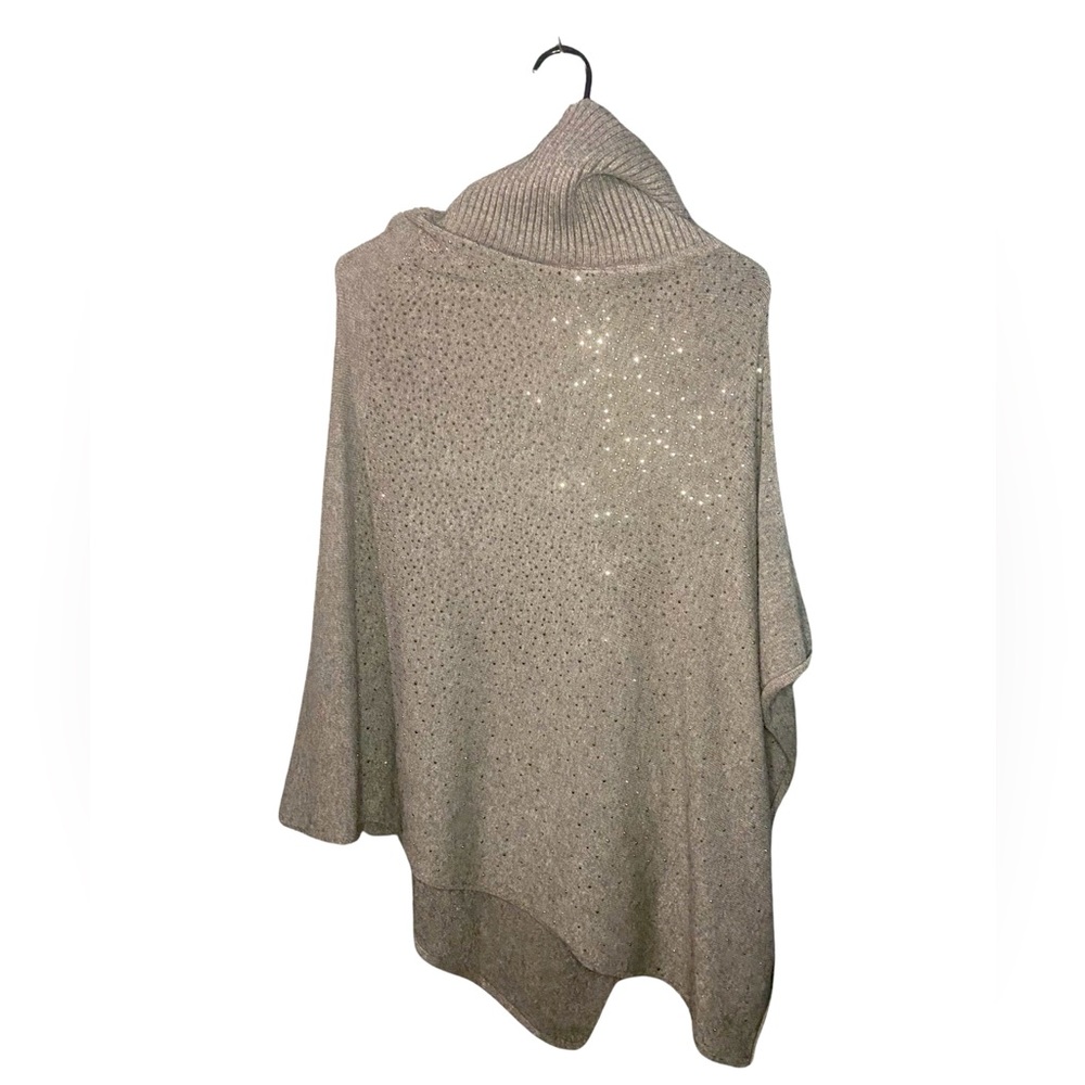 La Fiorentina Studded High Turtleneck Beige Poncho Scarf Layering One Size